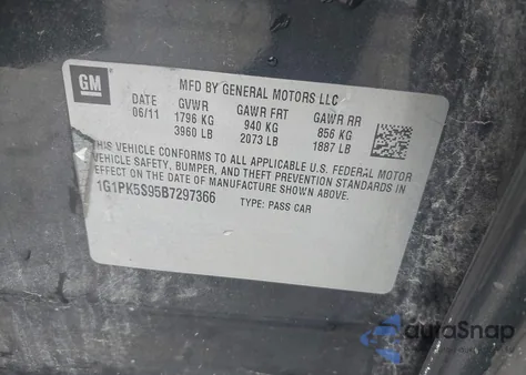 2011 Chevrolet Cruze Eco from USA, damaged, VIN 1G1PK5S95B7297366